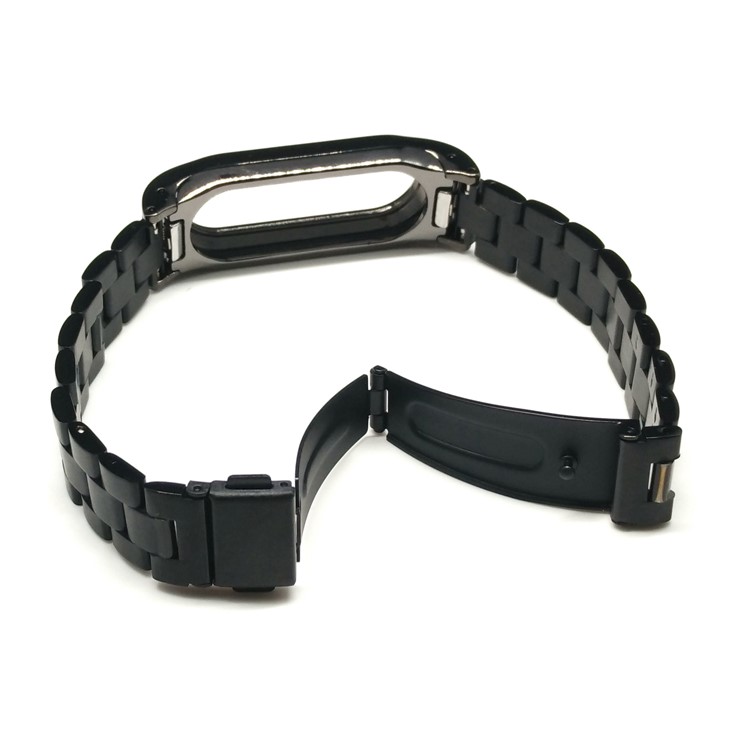 Bracelete de fita de relógio de aço inoxidável Fechamento duplo para Xiaomi Mi Band 2 - Preto-4