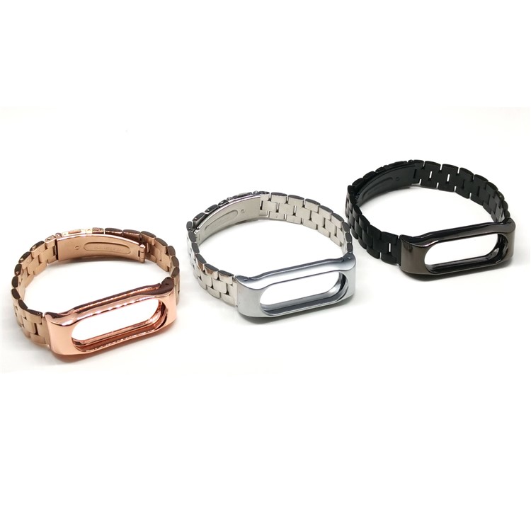 Bracelete de fita de relógio de aço inoxidável Fechamento duplo para Xiaomi Mi Band 2 - Preto-7