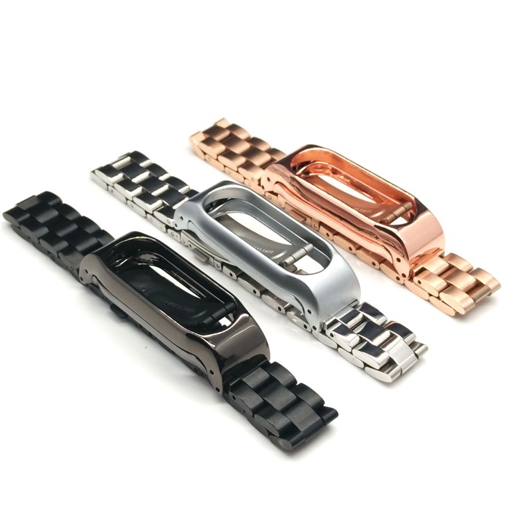 Bracelete de fita de relógio de aço inoxidável Fechamento duplo para Xiaomi Mi Band 2 - Preto-9
