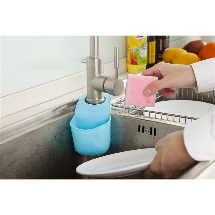 PVC Sink Hanging Storage Bag Basket Mini Sponge Organizer Container Box for Kitchen Bathroom - Blue-4