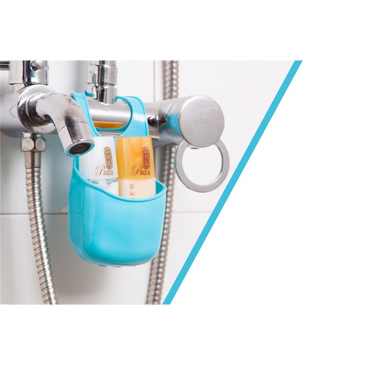 PVC Sink Hanging Storage Bag Basket Mini Sponge Organizer Container Box for Kitchen Bathroom - Blue-5