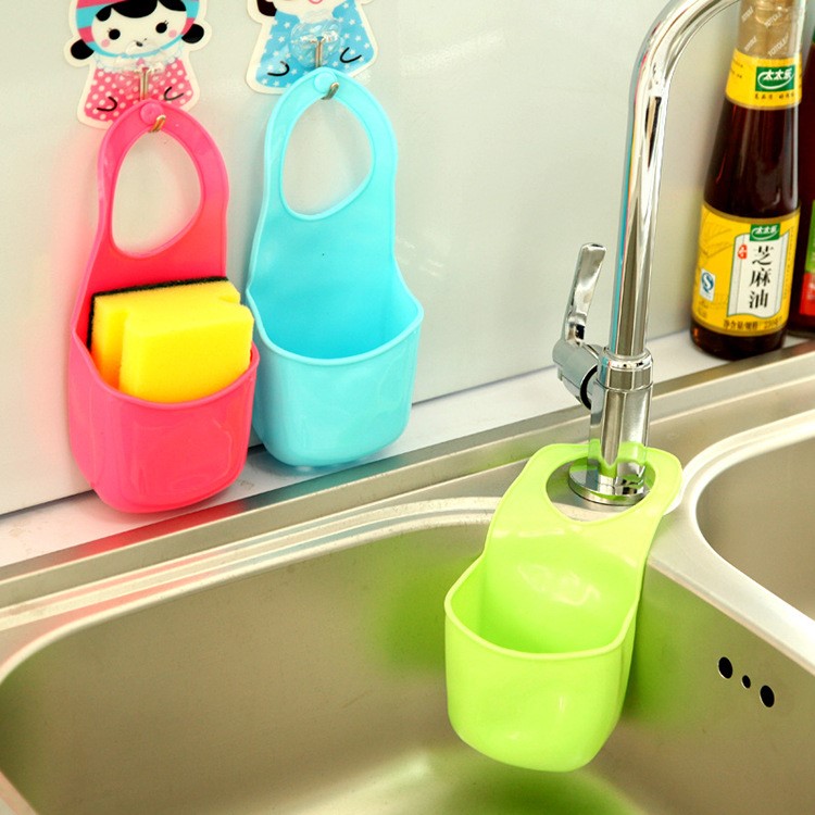 PVC Sink Hanging Storage Bag Basket Mini Sponge Organizer Container Box for Kitchen Bathroom - Blue-6