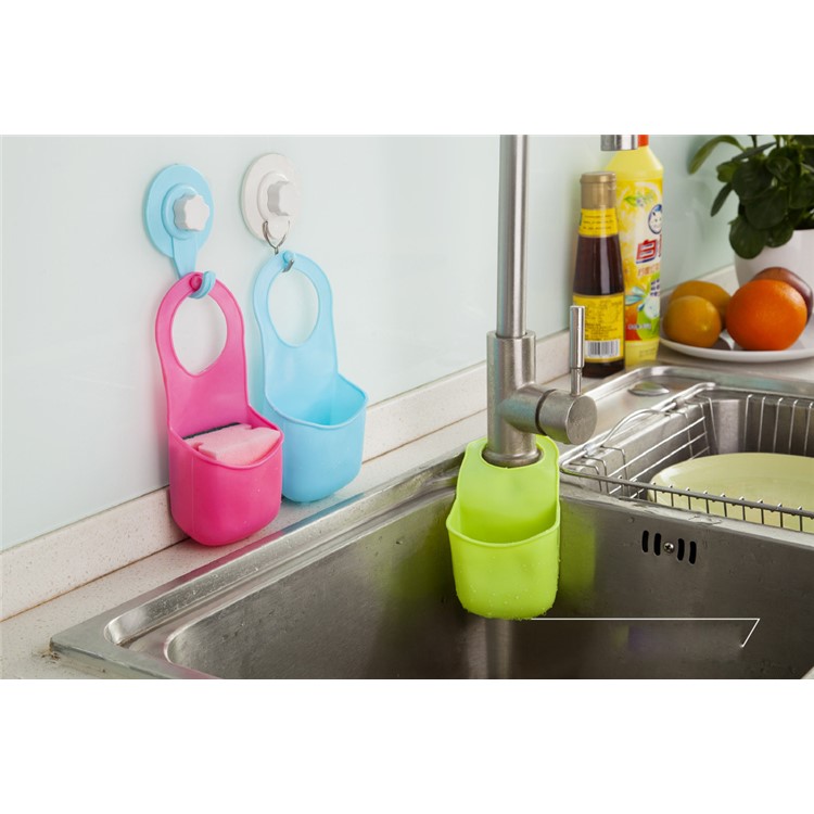 PVC Sink Hanging Storage Bag Basket Mini Sponge Organizer Container Box for Kitchen Bathroom - Blue-8