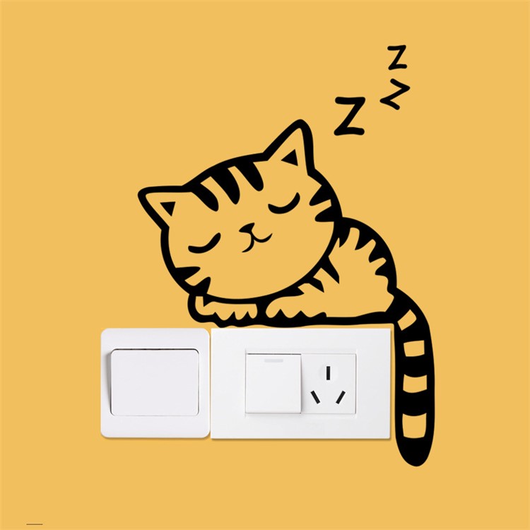 Creative Cartoon Sleepy Cat Switch Sticker Switch Notebook Decor Environmental Wall Decal Size: 20 x 14cm - Black-1