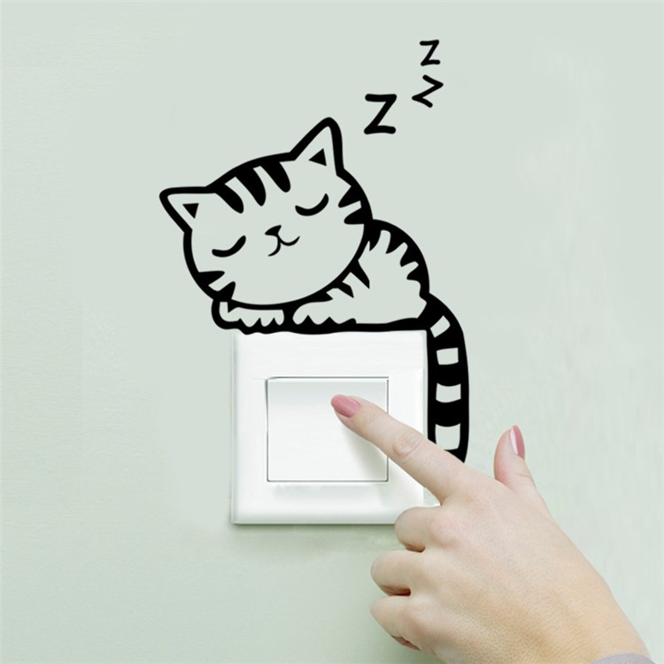 Creative Cartoon Sleepy Cat Switch Sticker Switch Notebook Decor Environmental Wall Decal Size: 20 x 14cm - Black-3