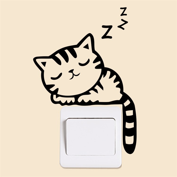 Creative Cartoon Sleepy Cat Switch Sticker Switch Notebook Decor Environmental Wall Decal Size: 20 x 14cm - Black-4