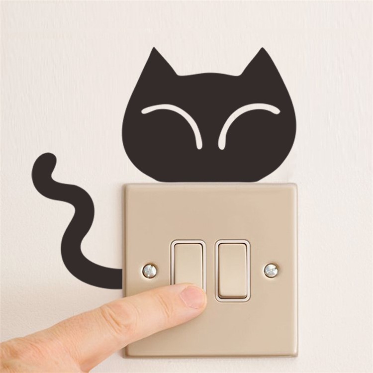 Cartoon Cute Black Cat Switch Sticker Switch Decor Environmental Wall Decal - Black-1