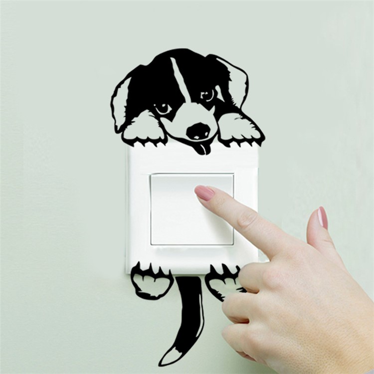 Creative Cartoon Dog Switch Sticker Switch Decor Environmental Wall Decal - Black-1