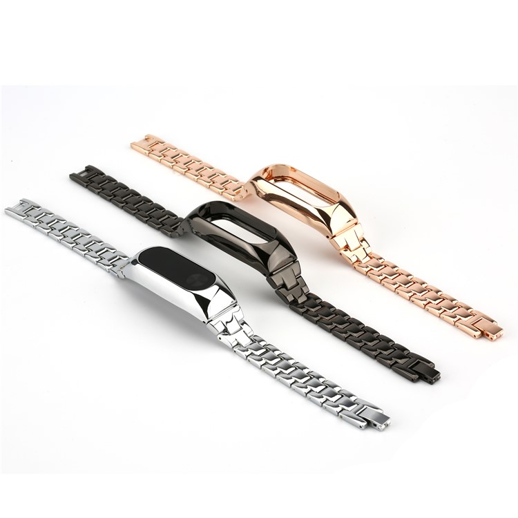 Stainless Steel Chain Wrist Watch Strap + Watch Frame for Xiaomi Mi Band 2 - Black -12
