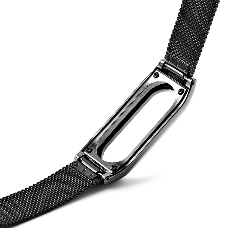 Milanese Wrist Stainless Steel Watch Strap + Watch Frame for Xiaomi Mi Band 2 - Black-2