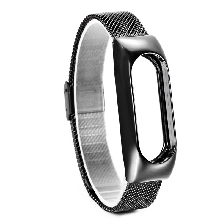 Milanese Wrist Stainless Steel Watch Strap + Watch Frame for Xiaomi Mi Band 2 - Black-6