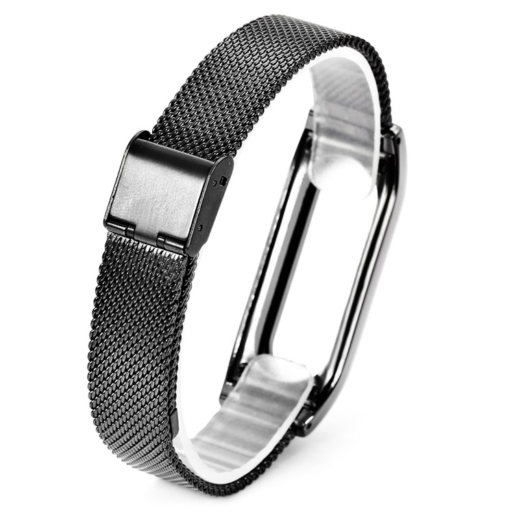 Milanese Wrist Stainless Steel Watch Strap + Watch Frame for Xiaomi Mi Band 2 - Black-7