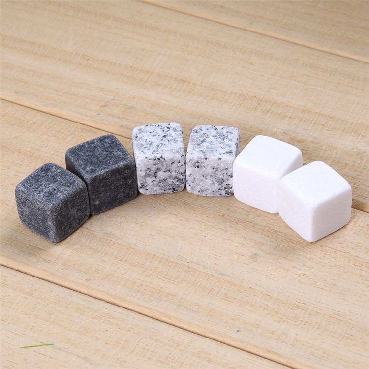 6Pcs/Set Granite Cubes Marble Cubes Ice Whiskey Wine Beverage Drinks Chilling Stones Whiskey Stones - Black-2
