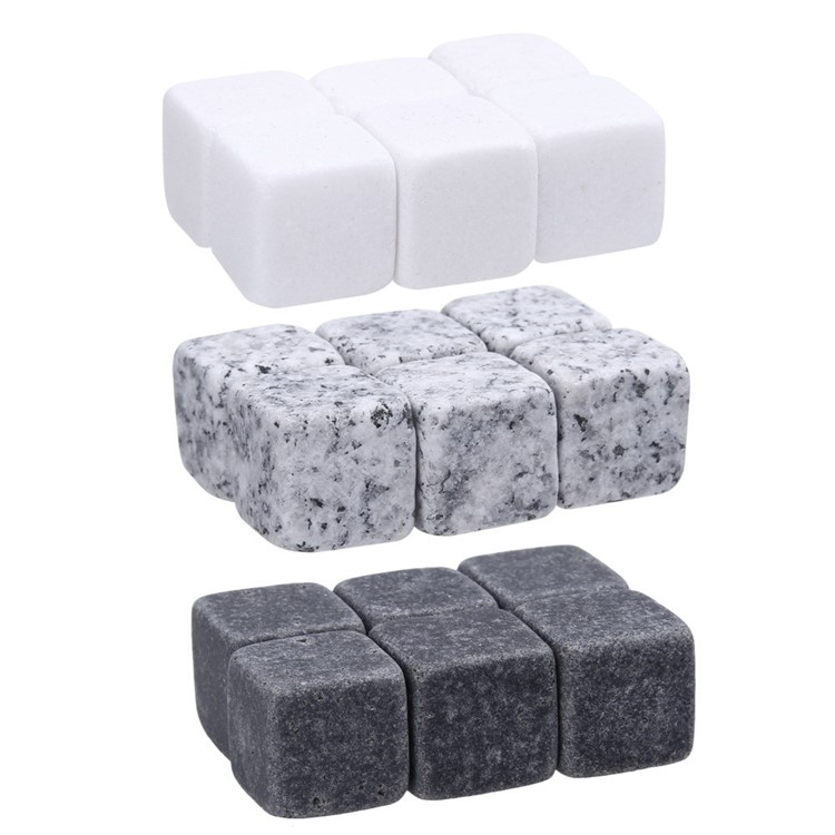 6Pcs/Set Granite Cubes Marble Cubes Ice Whiskey Wine Beverage Drinks Chilling Stones Whiskey Stones - Black-3