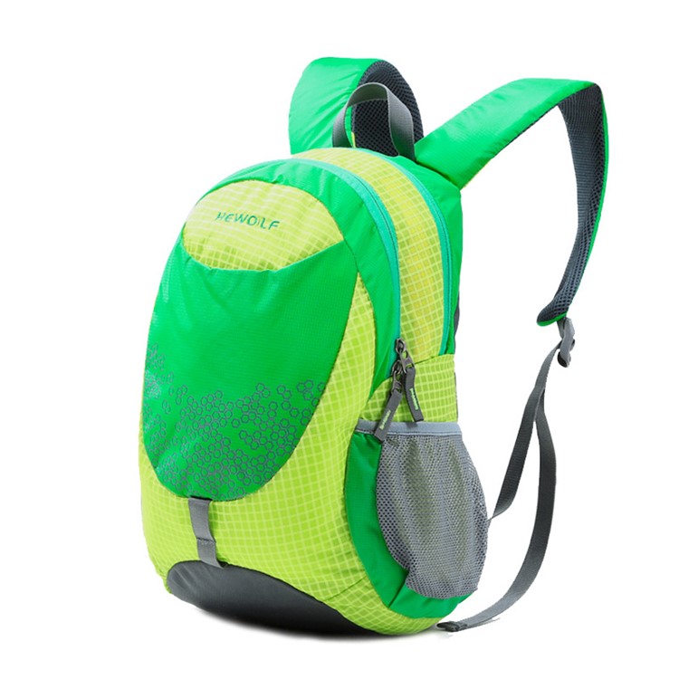 HEWOLF Grid Pattern Multi-Function Nylon Student School Bag Backpack Outdoor Travel Bag - Green-1