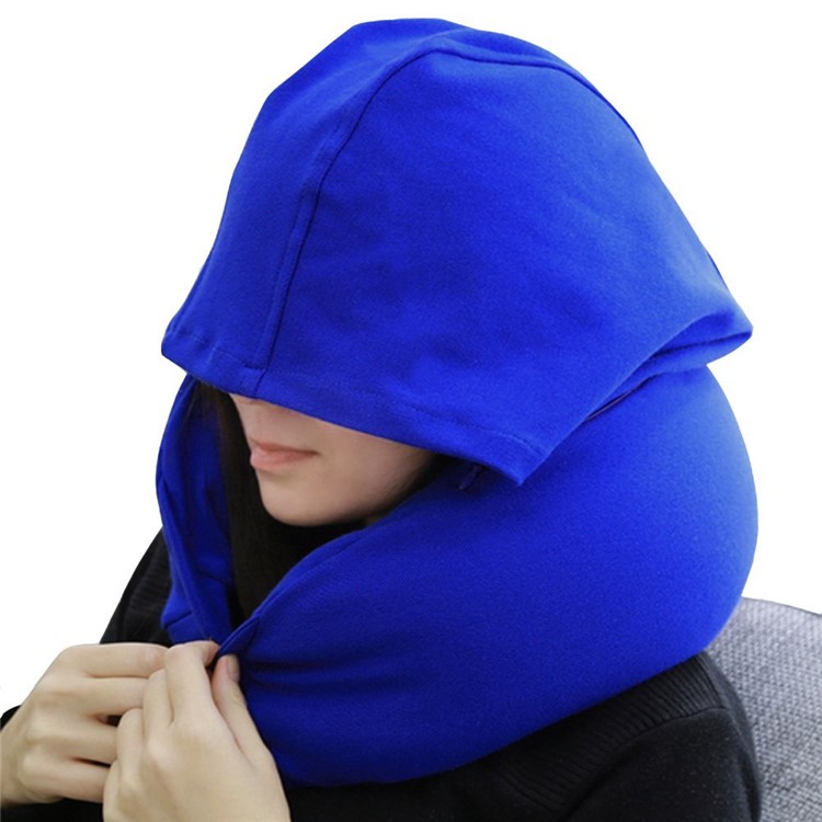 High Quality Memory Foam Neck Pillow with Hood Comfortable U Shaped Pillow - Blue-1