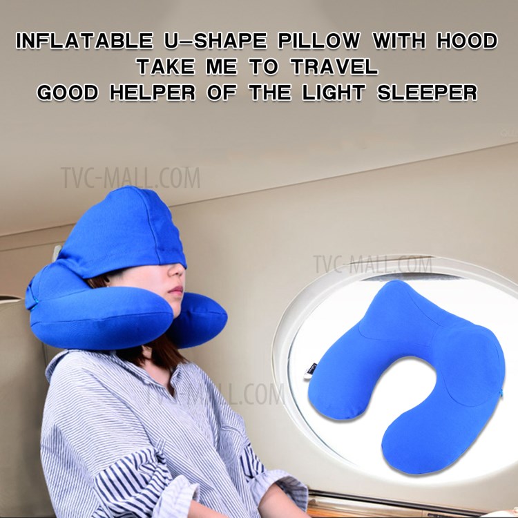 High Quality Memory Foam Neck Pillow with Hood Comfortable U Shaped Pillow - Blue-5