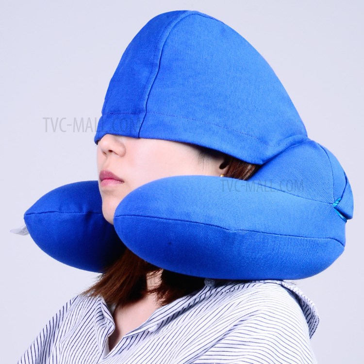 High Quality Memory Foam Neck Pillow with Hood Comfortable U Shaped Pillow - Blue-7