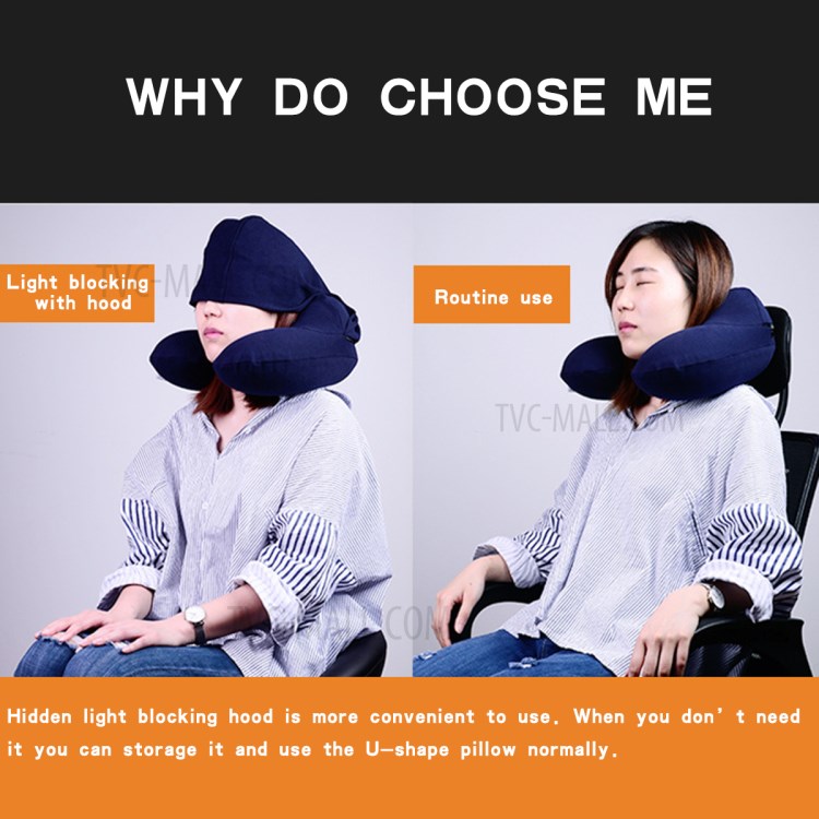 High Quality Memory Foam Neck Pillow with Hood Comfortable U Shaped Pillow - Blue-8