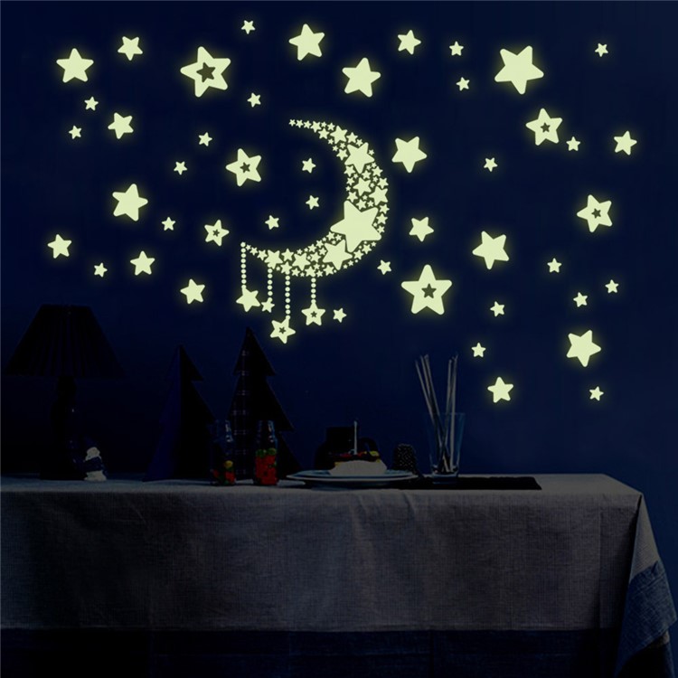 Colorful Moon Stars Noctilucent Sticker Window Furniture Decal Playroom Bedroom Living Room Decoration-1