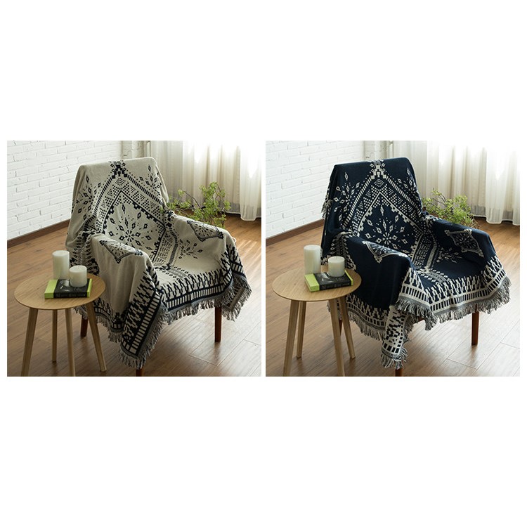 Cotton Thread Sofa Cover Throw with Tassels 130 x 180cm - Big Rhombus-11