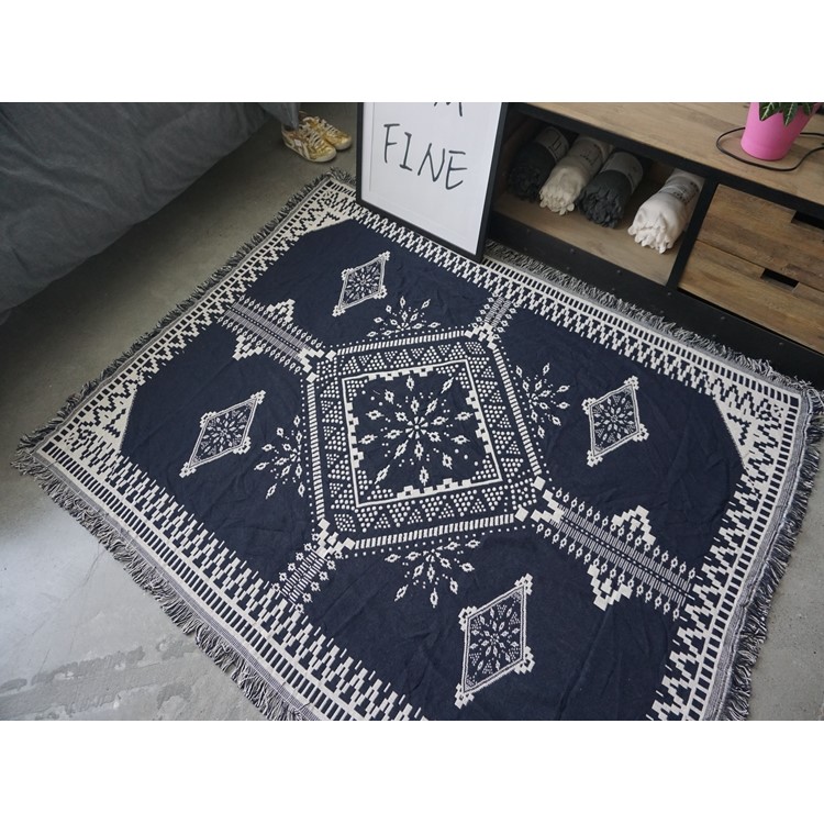 Cotton Thread Sofa Cover Throw with Tassels 130 x 180cm - Big Rhombus-2