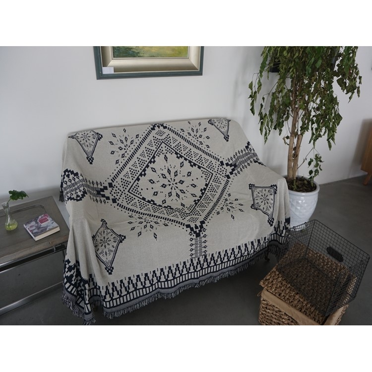 Cotton Thread Sofa Cover Throw with Tassels 130 x 180cm - Big Rhombus-7