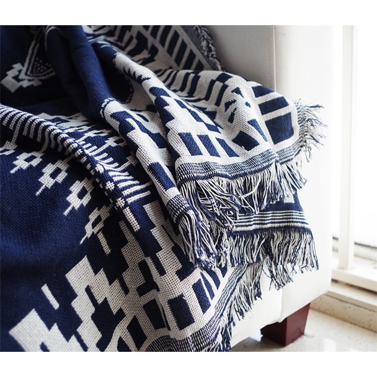 Cotton Thread Sofa Cover Throw with Tassels 130 x 180cm - Big Rhombus-9