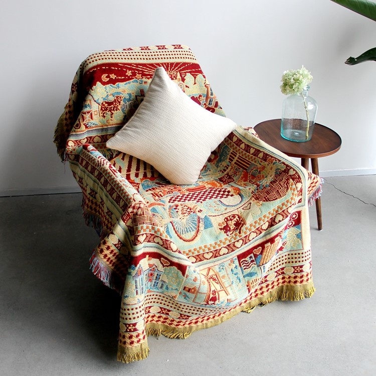 Cotton WarmThread Sofa Cover Blanket with Tassels 130 x 180cm - Tribal Pattern-1