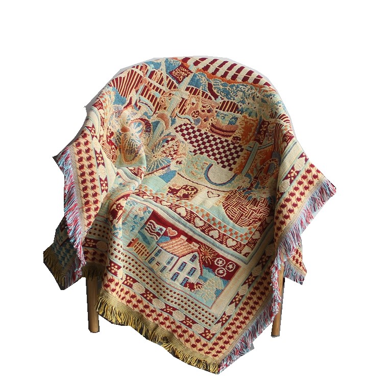 Cotton WarmThread Sofa Cover Blanket with Tassels 130 x 180cm - Tribal Pattern-7