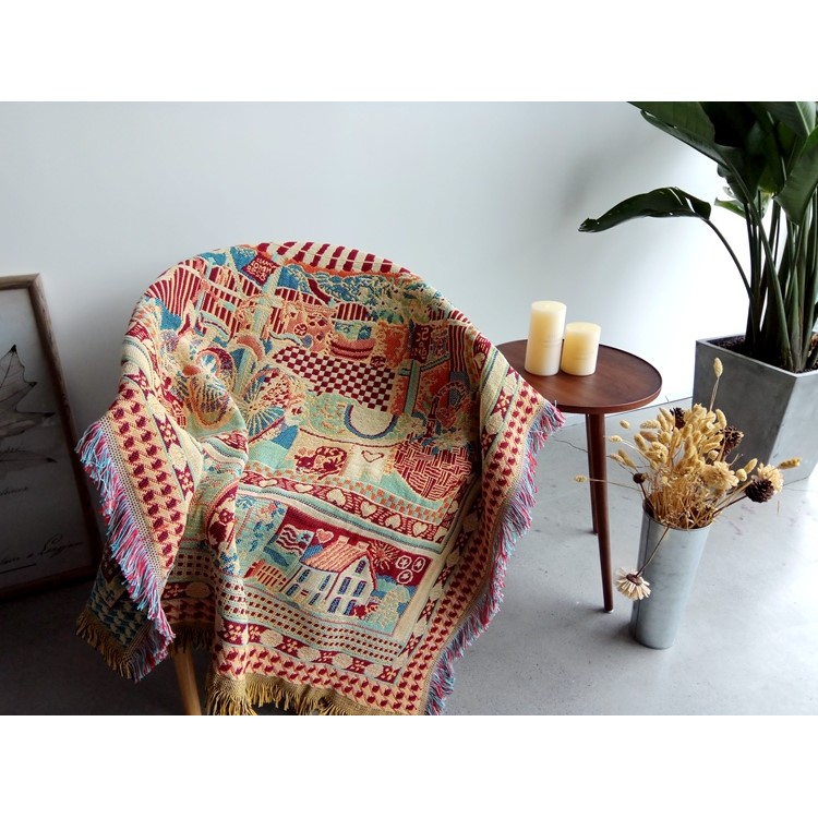 Cotton WarmThread Sofa Cover Blanket with Tassels 130 x 180cm - Tribal Pattern-9