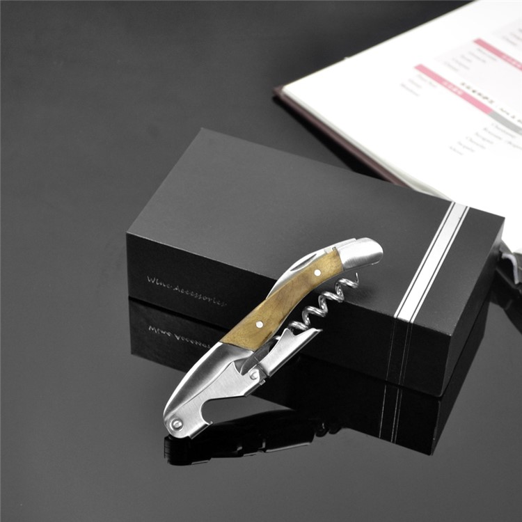 BY616 Premium Shadow Wood Stainless Steel Corkscrew Beer and Wine Opener-1