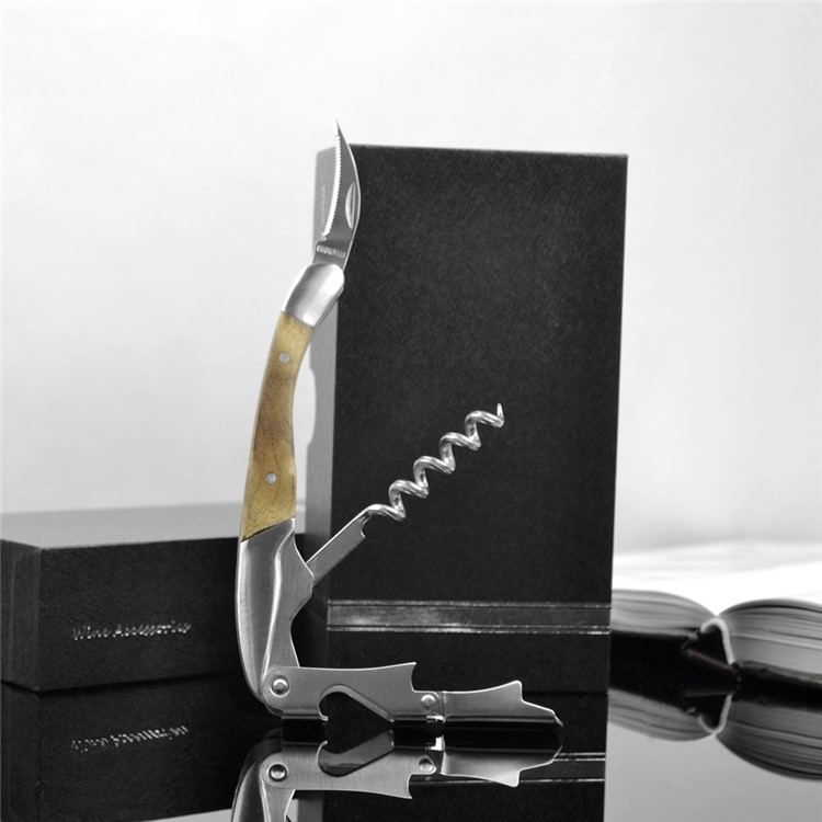 BY616 Premium Shadow Wood Stainless Steel Corkscrew Beer and Wine Opener-10