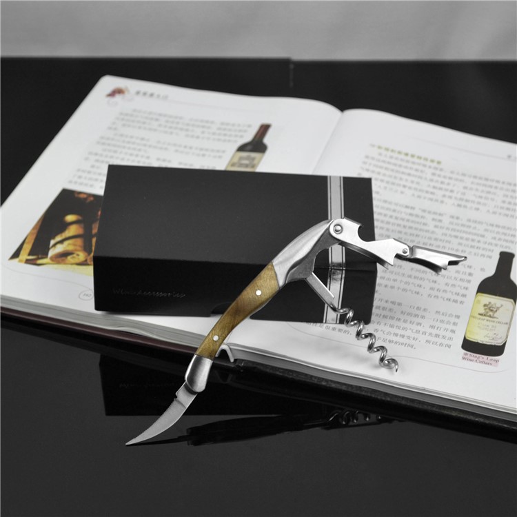 BY616 Premium Shadow Wood Stainless Steel Corkscrew Beer and Wine Opener-6