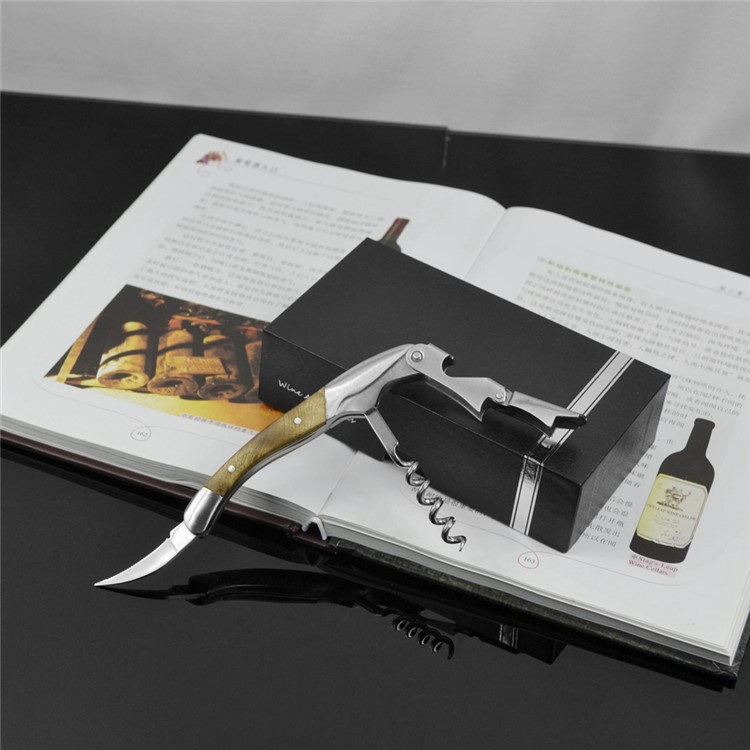 BY616 Premium Shadow Wood Stainless Steel Corkscrew Beer and Wine Opener-7