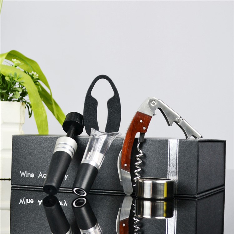 BY609 5 in 1 Rosewood Corkscrew Wine Bottle Opener Knife + Wine Ring + Foil Cutter + Wine Aerator Pourer + Vacuum Bottle Stopper Kit-10