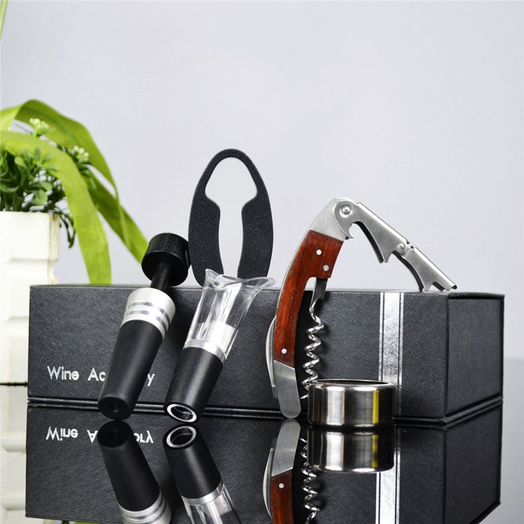 BY609 5 in 1 Rosewood Corkscrew Wine Bottle Opener Knife + Wine Ring + Foil Cutter + Wine Aerator Pourer + Vacuum Bottle Stopper Kit-13