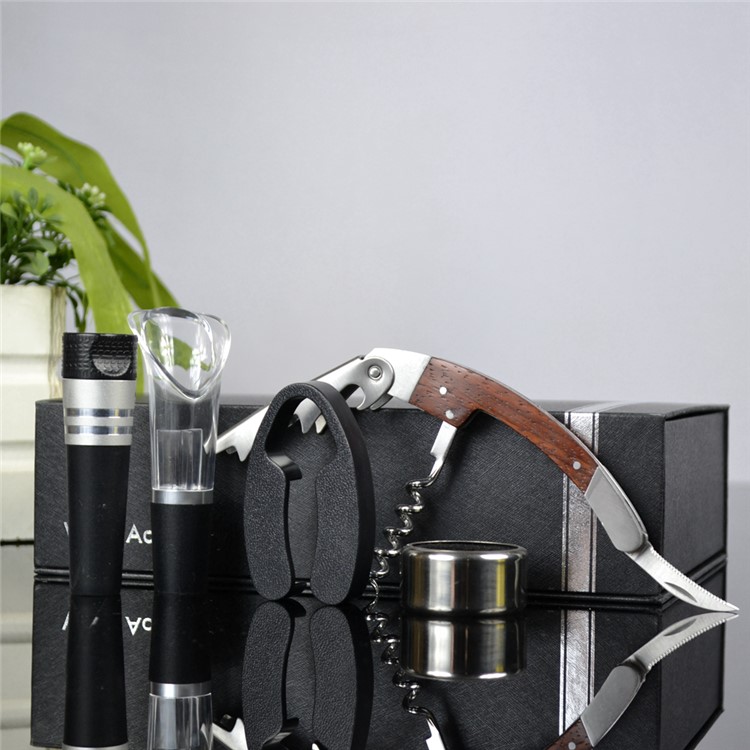 BY609 5 in 1 Rosewood Corkscrew Wine Bottle Opener Knife + Wine Ring + Foil Cutter + Wine Aerator Pourer + Vacuum Bottle Stopper Kit-7
