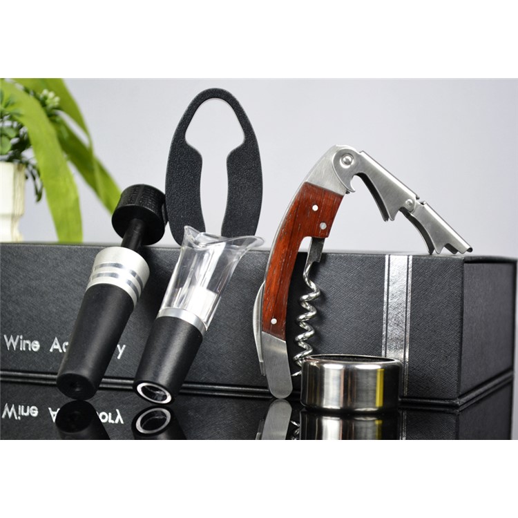 BY609 5 in 1 Rosewood Corkscrew Wine Bottle Opener Knife + Wine Ring + Foil Cutter + Wine Aerator Pourer + Vacuum Bottle Stopper Kit-9