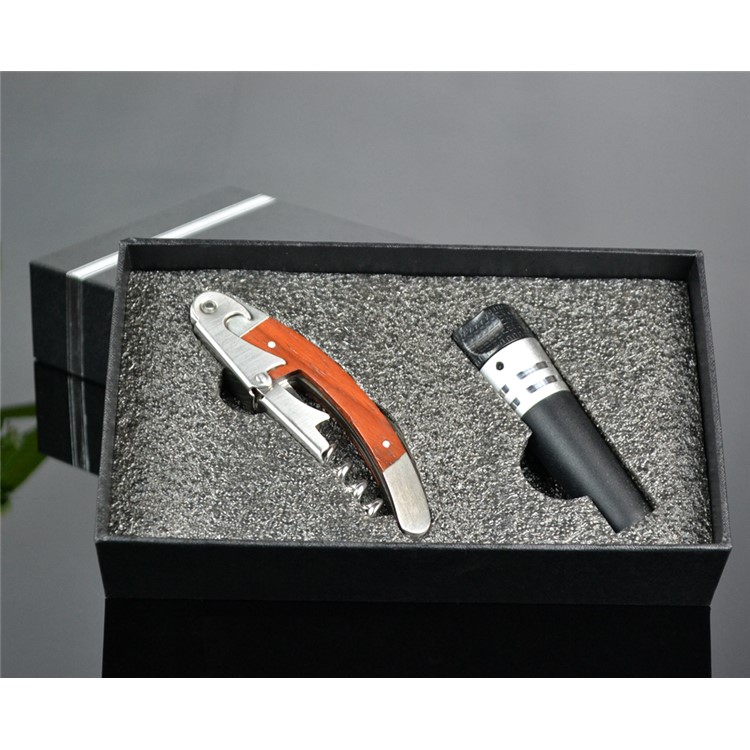 BY611 2PCS Premium Rosewood Wood Stainless Steel Beer and Wine Opener with Vacuum Pump Corkscrew Kit-3