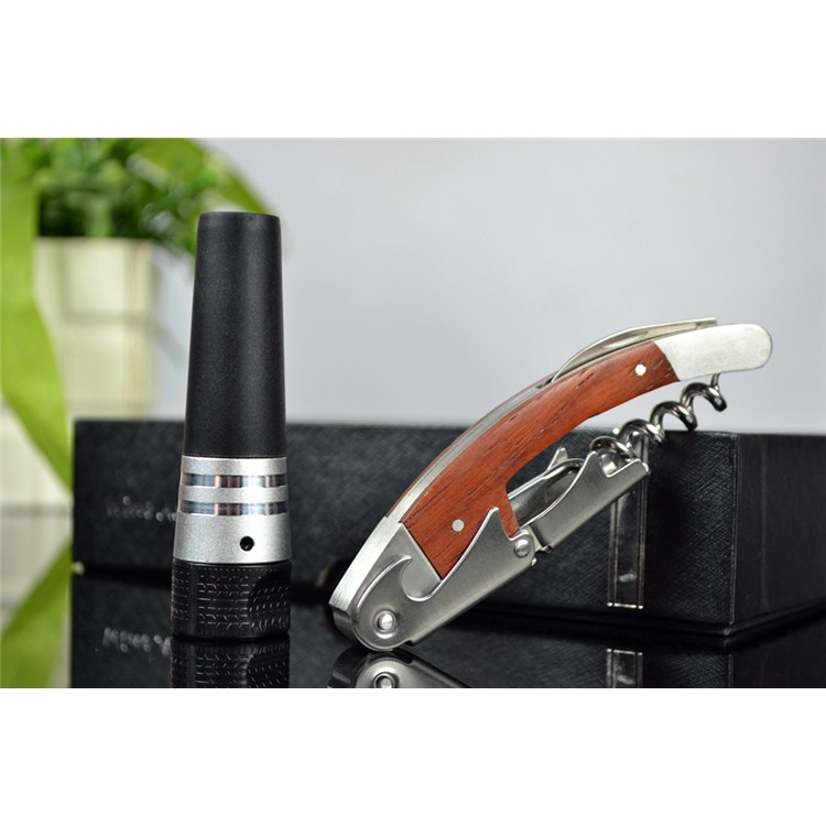 BY611 2PCS Premium Rosewood Wood Stainless Steel Beer and Wine Opener with Vacuum Pump Corkscrew Kit-4