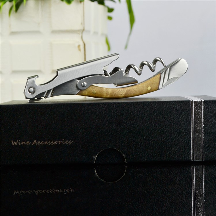 BY633 Premium Natural Wood Stainless Steel Corkscrew Beer and Wine Opener-4