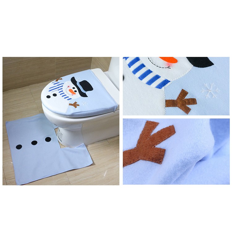 Snowman Toilet Seat Cover and Rug Bathroom Set Christmas Decorations-10