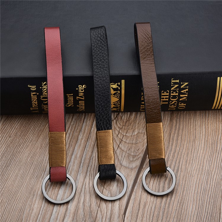ICARER Luxury Genuine Leather Metal Key Ring Key Chain - Black-5