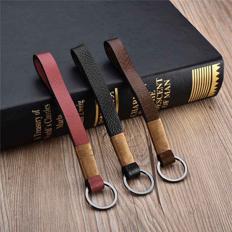 ICARER Luxury Genuine Leather Metal Key Ring Key Chain - Black-6