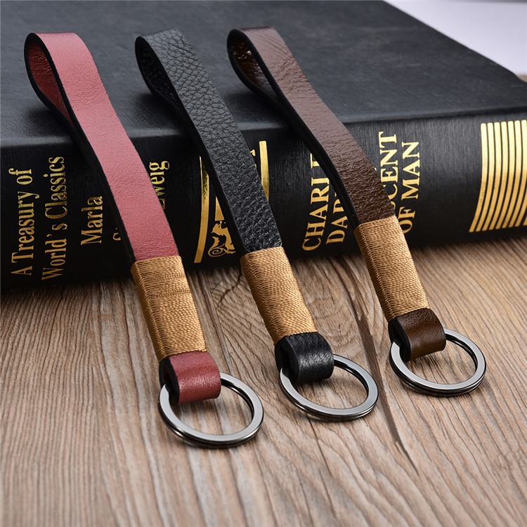 ICARER Luxury Genuine Leather Metal Key Ring Key Chain - Black-7