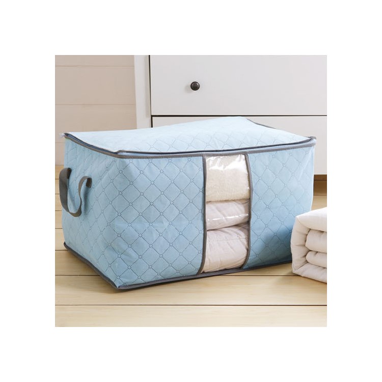 2Pcs Bamboo Charcoal Durable Foldable Clothes Quilt Pillow Blanket Storage Bags 60x42x36cm - Blue-1