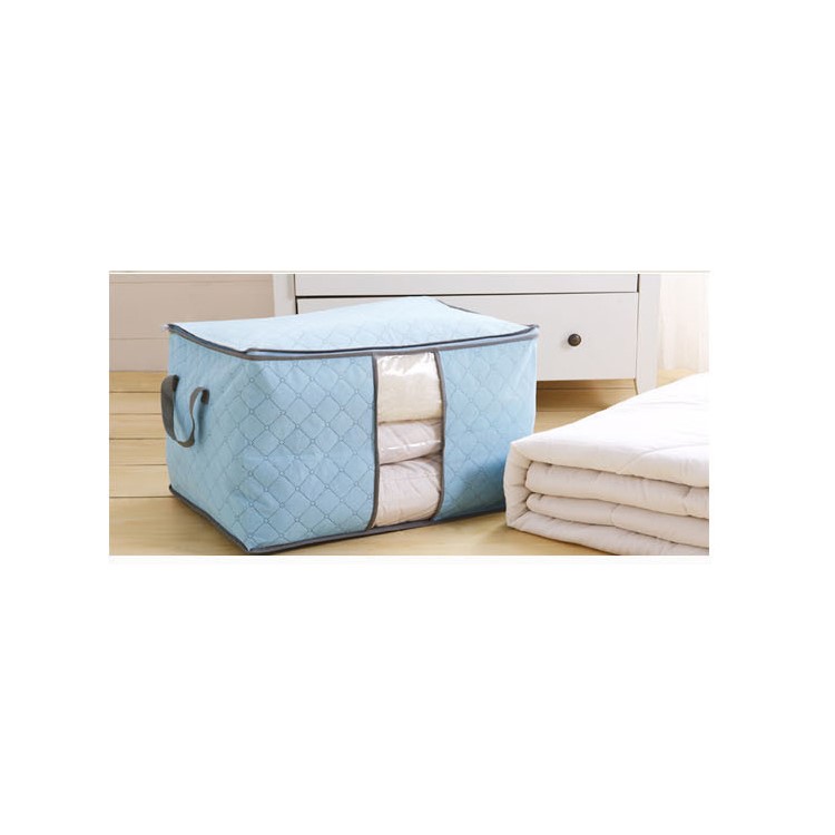 2Pcs Bamboo Charcoal Durable Foldable Clothes Quilt Pillow Blanket Storage Bags 60x42x36cm - Blue-3