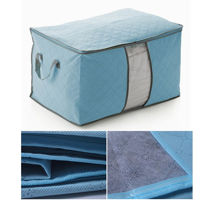 2Pcs Bamboo Charcoal Durable Foldable Clothes Quilt Pillow Blanket Storage Bags 60x42x36cm - Blue-5