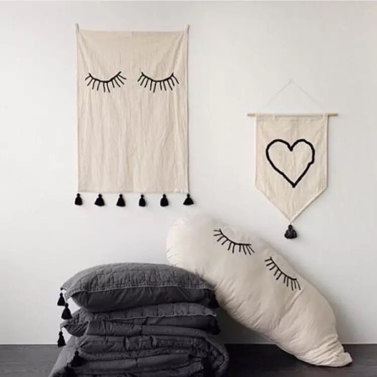 Cotton Line Eyelash Tassel Hanging Cloth Wall Home Decor 50 x 70cm-1